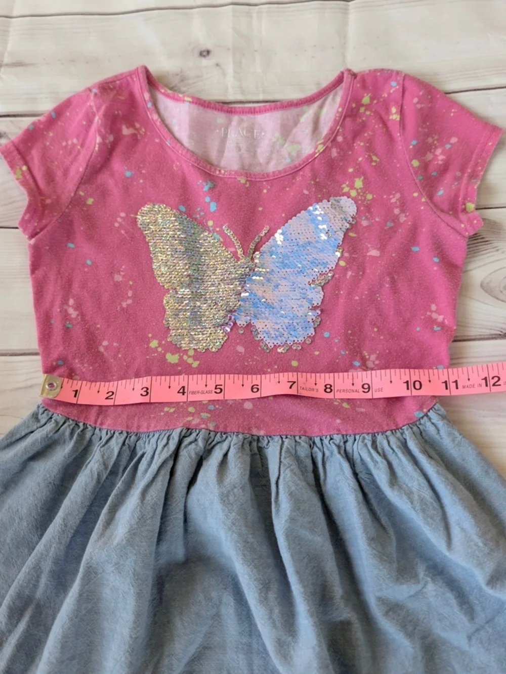 Children's Place Girl's Dress Pink Cotton Blue Butterfly - Medium 7/8 Sequin - Picture 6 of 12